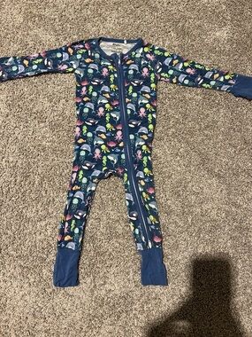 Navy Ocean Creature Zip-Up Kids Footie Bamboo Pajamas